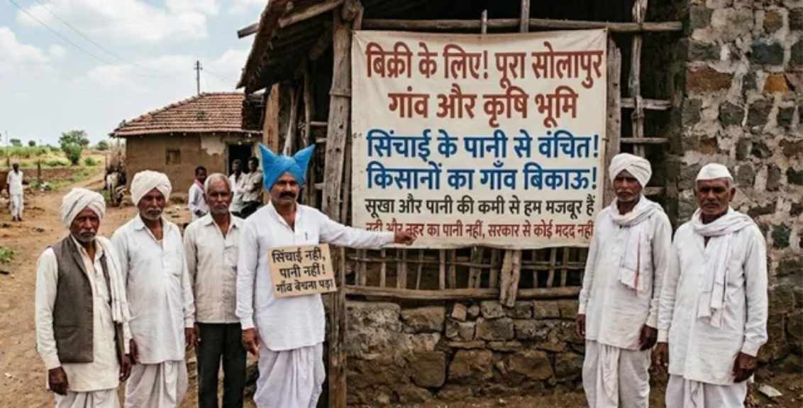 ‘गाव विकणे आहे’; पाण्यासाठी हताश शेतकऱ्यांने सोलापूर जिल्ह्यातील तुळशी गावात लावले पोस्टर